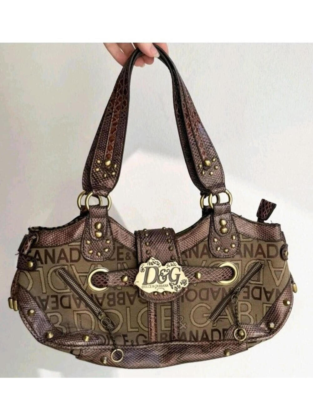 Dolce & Gabbana Vintage Brown Big Logo women's Western Shoulder Bag EUC - Picture 2 of 14